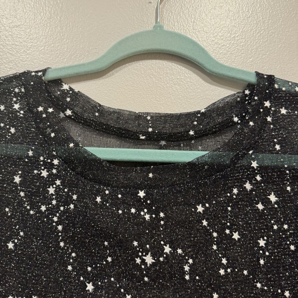 Sheer Mesh Top Star Print Black Oversized Celestial Grunge Y2K Women sz Large - Picture 3 of 8